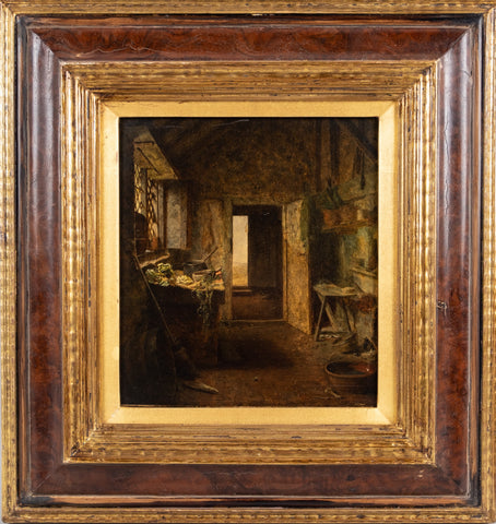 19th Century Oil On Board - Cottage Interior. - Harrington Antiques