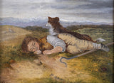 19th Century Oil On Canvas Resting Shepherd & Dog In Landscape, Signed & Dated. English School. - Harrington Antiques