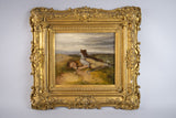 19th Century Oil On Canvas Resting Shepherd & Dog In Landscape, Signed & Dated. English School. - Harrington Antiques