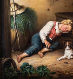 19th Century Oil On Canvas - Sleeping Boy With Bugs - Harrington Antiques