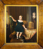 19th Century Oil On Canvas - Young Girl Releasing Bird From Cage. - Harrington Antiques