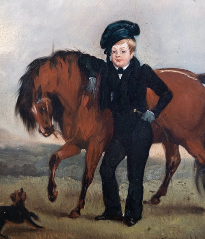 19th Century Oil On Panel - Boy With Horse. Naive School. - Harrington Antiques