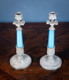 19th Century Pair Of Blue Glass Candlesticks - Harrington Antiques