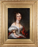 19th Century Portrait Of A Young Lady With Tartan Shawl. Oil On Board. - Harrington Antiques