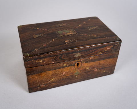 19th Century Rosewood Box Hand-Painted in Sheraton Revival Taste. - Harrington Antiques