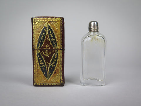 19th Century Scent Bottle In Original Tooled Leather & Gilt Case - Harrington Antiques