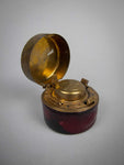 19th Century Victorian Brass and Leather Travelling Ink Well With Bottle - Harrington Antiques