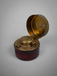 19th Century Victorian Brass and Leather Travelling Ink Well With Bottle - Harrington Antiques