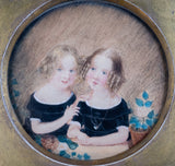 19th Century Watercolour & Pencil - Two Young Girls - Harrington Antiques