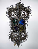 19th Century Wrought Iron Venetian Lantern With Stained Glass Roundels. - Harrington Antiques