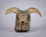 19th Century Folk Art Carved Wooden Ram's Head With Horns.