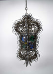 19th Century Wrought Iron Venetian Lantern With Stained Glass Roundels.
