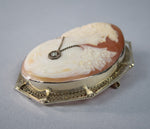 Antique 14 Carat White Gold Filigree & Diamond Carved Cameo Brooch. - Harrington Antiques