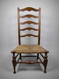 Antique 19th Century Elm and Rush Ladder Back Chair With Rush Seat - Harrington Antiques