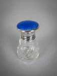 Blue Guilloche Enamel, Sterling Silver & Cut Glass Scent Bottle. H. Pidduck & Sons, Birmingham, 1929 - Harrington Antiques