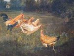 Chickens In A Landscape, Signed & Dated 'A.D, 1883'. Oil On Tin. - Harrington Antiques