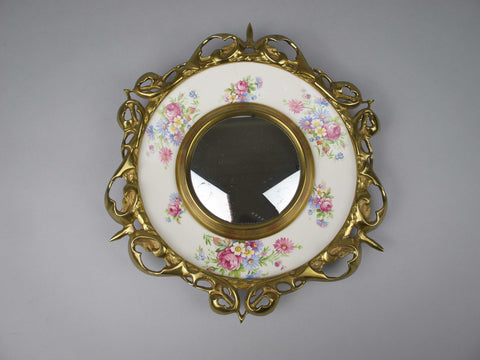 Clarice Cliff Staffordshire Ceramic and Brass Floral Mirror, c.1950s. - Harrington Antiques
