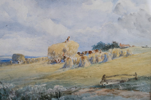 David Bates (1840-1921) - Figures In A Hayfield With Storm Gathering. Watercolour. - Harrington Antiques
