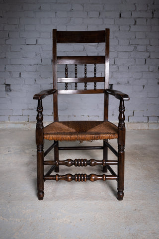Early 19th Century North Country Elm & Oak Spindle Back Country Chair - Harrington Antiques