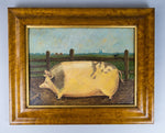 Early 20th Century Prize Pig In Landscape, Oil On Panel - English School. - Harrington Antiques