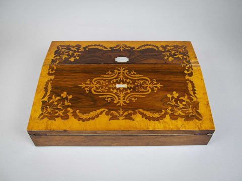 Early Victorian Rosewood & Birds Eye Maple Marquetry Writing Slope, c.1840. - Harrington Antiques