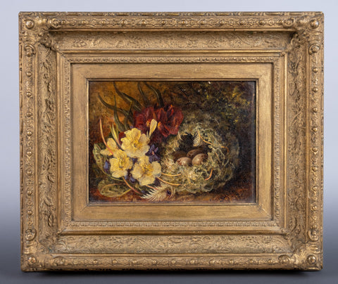 'Emblems Of Spring' by Laura Mias, 1881. Oil On Canvas. - Harrington Antiques