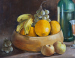 Enid Clarke RMS (1919-2020) Still Life of Fruit & Sherry. Signed & Dated, 1976. - Harrington Antiques