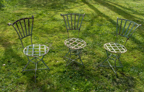 French 19th Century Wrought Iron Garden Chairs - Set of 3. - Harrington Antiques