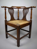 Georgian 18th Century Oak, Elm and Rush Seat Corner Chair - Harrington Antiques