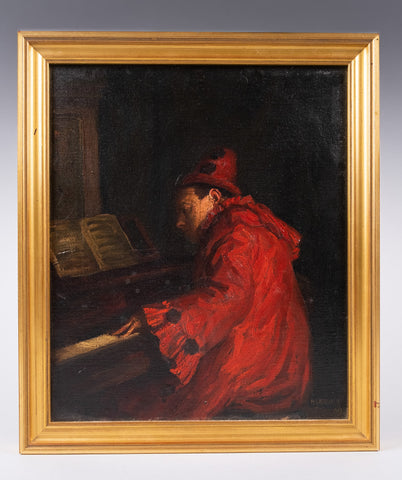 Herbert Johnson Harvey (1884-1928) - Clown At Piano. Oil On Canvas. - Harrington Antiques