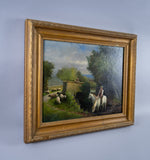 J.J. Johnson (1909) - Country Scene With Horses & Sheep. Signed & Dated. - Harrington Antiques