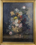 Large 18th Century Oil On Canvas - Still Life Of Flowers With Cupid Urn. - Harrington Antiques
