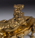 Large 19th Century Gilt Bronze Inkwell With Hound & Monopedic Lion Legs - Harrington Antiques