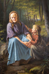 Large 19th Century Oil On Canvas - Grandmother & Child In Woodland. - Harrington Antiques