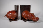 Large Red Leather Hippo Bookends - Harrington Antiques