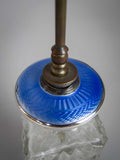 Large Sterling Silver, Blue Guilloche Enamel and Cut Glass Scent / Perfume Bottle. C.1930s. - Harrington Antiques