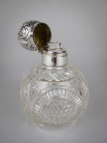 Large Sterling Silver & Cut Glass Scent Bottle by Cornelius Desormeaux, London, 1900. - Harrington Antiques