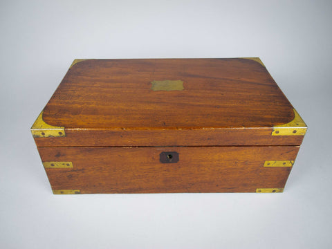 Large Victorian Mahogany & Brass Campaign Writing Slope With Frieze Drawer, c.1840 - Harrington Antiques