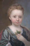 Late 18th/Early 19th Century Oval Portrait Of Girl Holding A Flower - Oil On Canvas. - Harrington Antiques