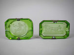 Near Pair of Czech Green Intaglio Dishes With Brass Filigree and Jewel Detail. - Harrington Antiques