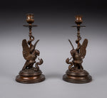Pair Of Early 20thC Bronze Eagle & Serpent Candlesticks - Harrington Antiques