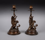 Pair Of Early 20thC Bronze Eagle & Serpent Candlesticks - Harrington Antiques