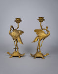 Pair Of French 'Japanesque' Gilt Bronze Candlesticks, c.1890. - Harrington Antiques