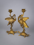 Pair Of French 'Japanesque' Gilt Bronze Candlesticks, c.1890. - Harrington Antiques