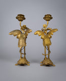 Pair Of French 'Japanesque' Gilt Bronze Candlesticks, c.1890. - Harrington Antiques