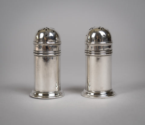Pair Of Sterling Silver Pepperettes (With Glass Liners) by Docker & Burn, Birmingham, 1922 - Harrington Antiques