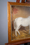 Portrait Of A White Horse In Stable, Signed & Dated 'R. Cooper, 1849'. Oil On Canvas. - Harrington Antiques