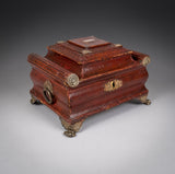 Regency Red Leather & Brass Workbox With Secret Compartment. - Harrington Antiques