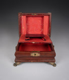 Regency Red Leather & Brass Workbox With Secret Compartment. - Harrington Antiques