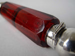 Ruby Glass and Sterling Silver Triangular Cut Double Ended Scent Bottle, c.1890-1900. - Harrington Antiques
